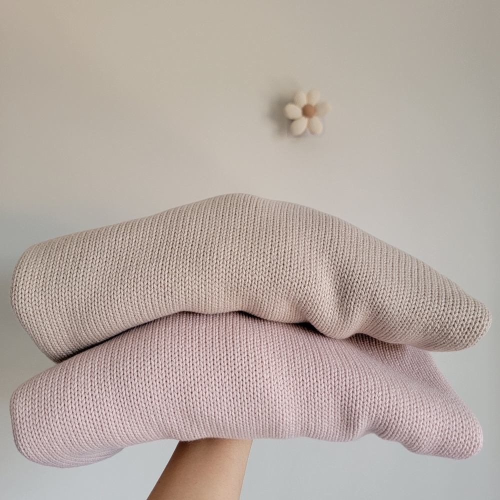 (sold) BUNDLE x2: 100% cotton knit oversized v-neck beige + strawberry pink, L - Picture 2 of 10